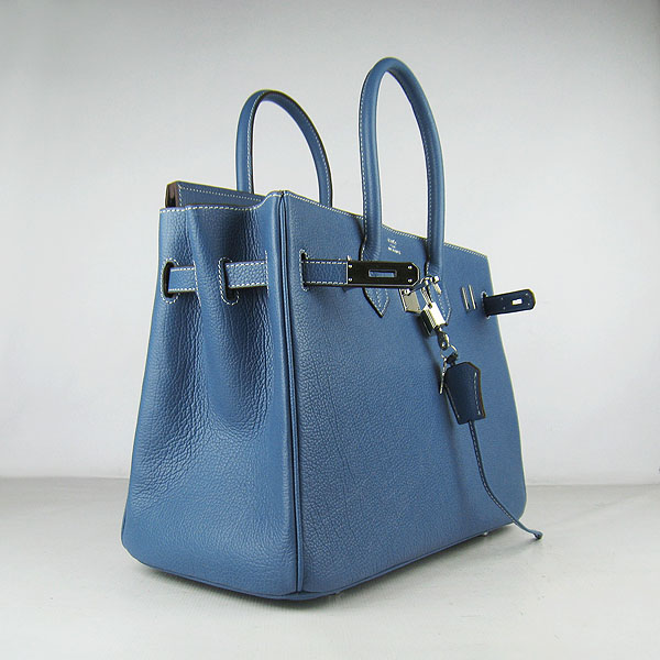 High Quality Fake Hermes Birkin 35CM Togo Leather Bag Blue 6089 - Click Image to Close